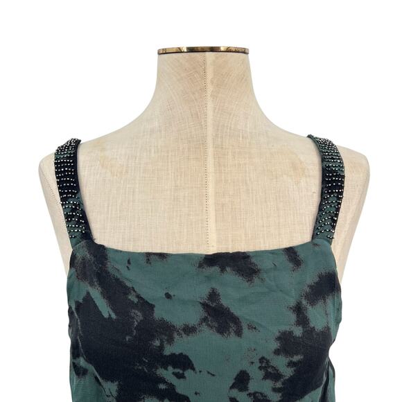 Zara Maxi Dress Tie Dye Printed Chiffon Beaded Straps‎ Green Size Small - Picture 3 of 16
